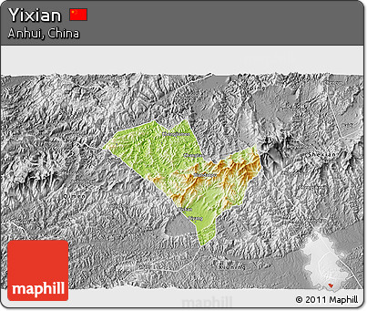 Physical 3D Map of Yixian, desaturated
