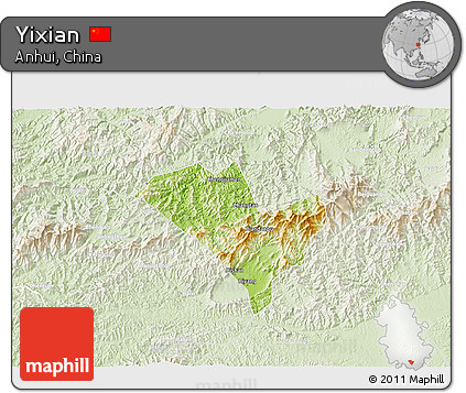 Physical 3D Map of Yixian, lighten