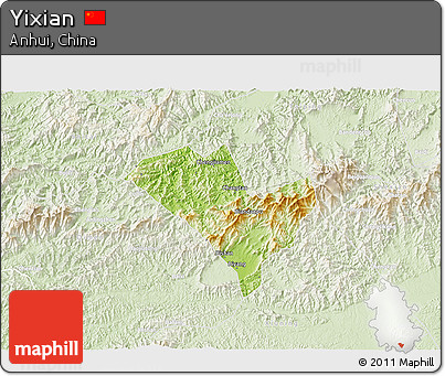 Physical 3D Map of Yixian, lighten