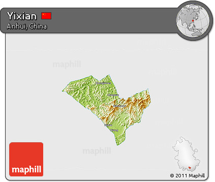 Physical 3D Map of Yixian, single color outside