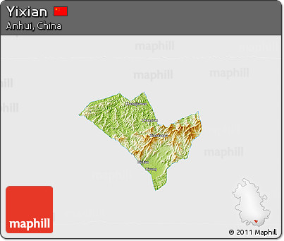 Physical 3D Map of Yixian, single color outside