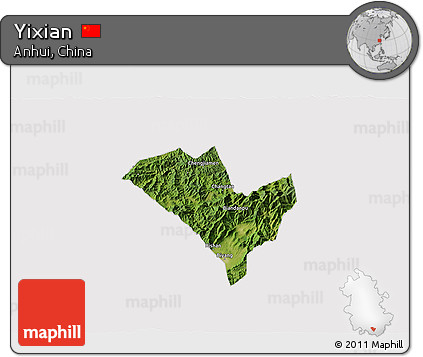 Satellite 3D Map of Yixian, cropped outside