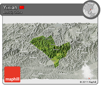 Satellite 3D Map of Yixian, lighten, semi-desaturated