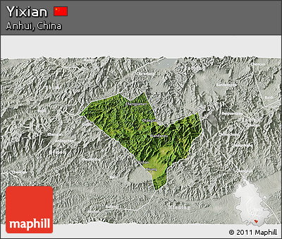 Satellite 3D Map of Yixian, lighten, semi-desaturated