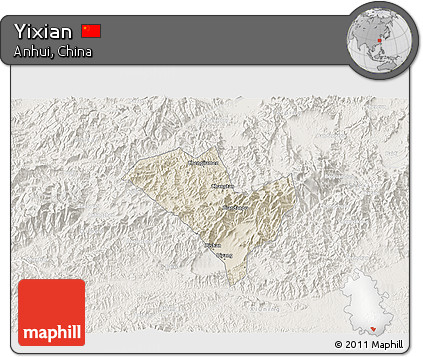 Shaded Relief 3D Map of Yixian, lighten