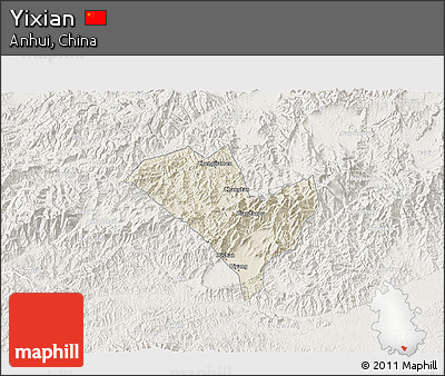 Shaded Relief 3D Map of Yixian, lighten