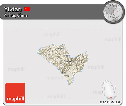 Shaded Relief 3D Map of Yixian, single color outside