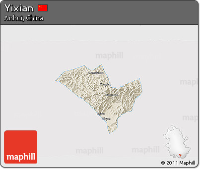 Shaded Relief 3D Map of Yixian, single color outside