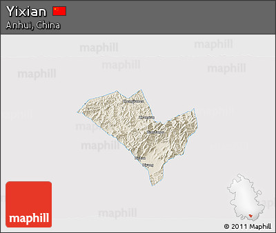 Shaded Relief 3D Map of Yixian, single color outside