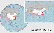 Gray Location Map of Yixian, highlighted country, within the entire country, hill shading