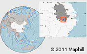 Gray Location Map of Yixian, highlighted country, highlighted parent region, hill shading