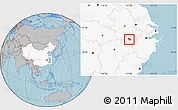 Gray Location Map of Yixian, highlighted country, hill shading