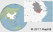 Savanna Style Location Map of Yixian, highlighted country, highlighted parent region, hill shading