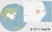 Savanna Style Location Map of Yixian, highlighted country, hill shading