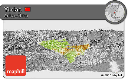 Physical Panoramic Map of Yixian, desaturated