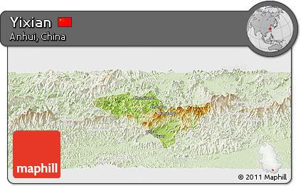 Physical Panoramic Map of Yixian, lighten