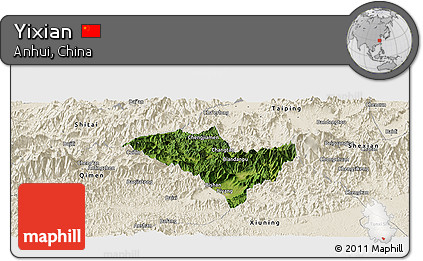 Satellite Panoramic Map of Yixian, shaded relief outside