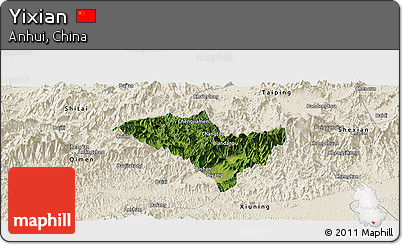 Satellite Panoramic Map of Yixian, shaded relief outside