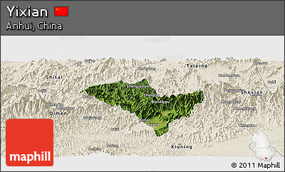 Satellite Panoramic Map of Yixian, shaded relief outside