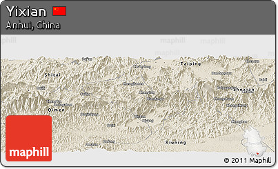 Shaded Relief Panoramic Map of Yixian