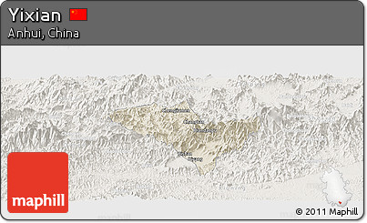 Shaded Relief Panoramic Map of Yixian, lighten