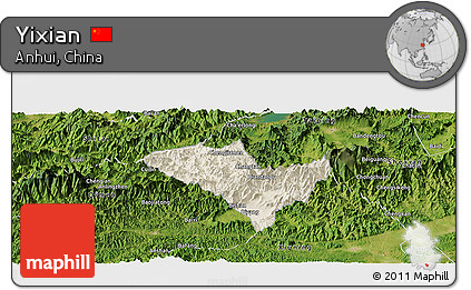 Shaded Relief Panoramic Map of Yixian, satellite outside