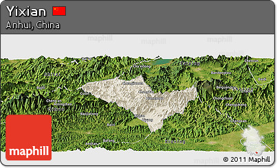 Shaded Relief Panoramic Map of Yixian, satellite outside