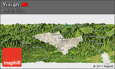 Shaded Relief Panoramic Map of Yixian, satellite outside