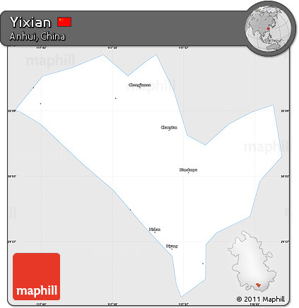 Silver Style Simple Map of Yixian, single color outside
