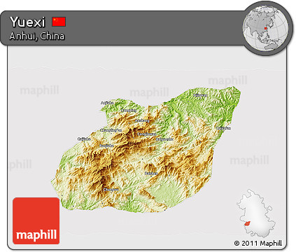 Physical 3D Map of Yuexi, cropped outside