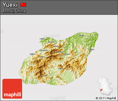 Physical 3D Map of Yuexi, cropped outside