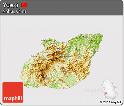 Physical 3D Map of Yuexi, cropped outside