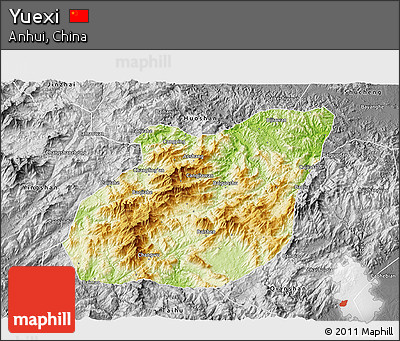 Physical 3D Map of Yuexi, desaturated