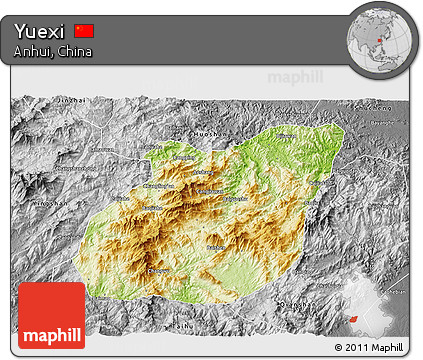 Physical 3D Map of Yuexi, desaturated