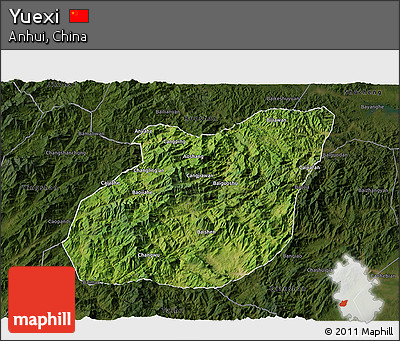 Satellite 3D Map of Yuexi, darken