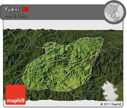 Satellite 3D Map of Yuexi, darken