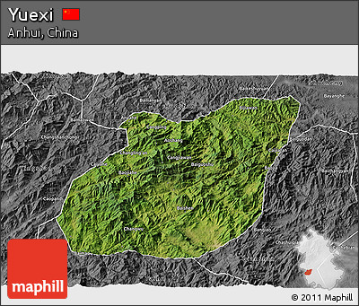 Satellite 3D Map of Yuexi, desaturated