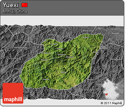 Satellite 3D Map of Yuexi, desaturated