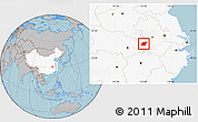Gray Location Map of Yuexi, highlighted country, hill shading