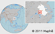 Gray Location Map of Yuexi, highlighted parent region, hill shading