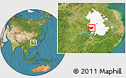 Satellite Location Map of Yuexi, highlighted parent region