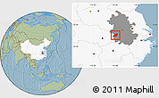 Savanna Style Location Map of Yuexi, highlighted country, highlighted parent region, hill shading