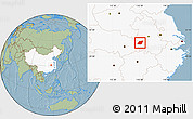 Savanna Style Location Map of Yuexi, highlighted country, hill shading