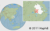 Savanna Style Location Map of Yuexi, highlighted parent region, hill shading