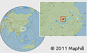 Savanna Style Location Map of Yuexi, hill shading