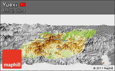 Physical Panoramic Map of Yuexi, desaturated