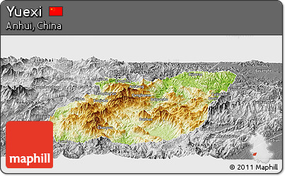 Physical Panoramic Map of Yuexi, desaturated