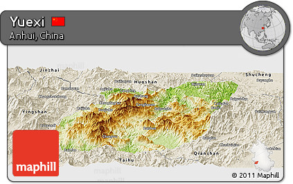 Physical Panoramic Map of Yuexi, shaded relief outside