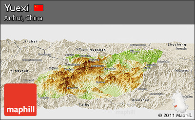Physical Panoramic Map of Yuexi, shaded relief outside