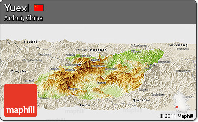 Physical Panoramic Map of Yuexi, shaded relief outside
